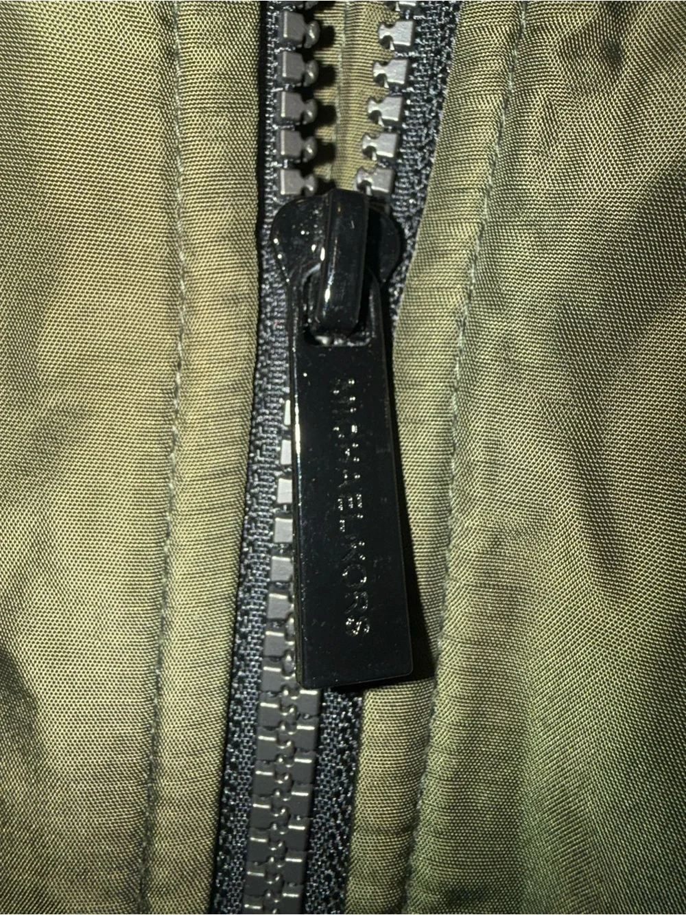 Michael Kors Olive Green Long Bomber Jacket